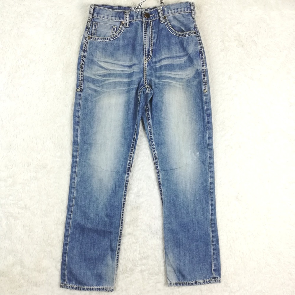 B. Tuff Western‎ Boys Jeans Revved Up Boot Cut Blue Denim Whiskering Light 14